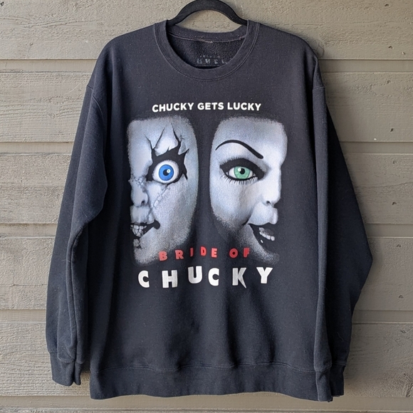 Ripple Junction Bride Of Chucky Poster Sweatshirt Large Black Chucky Gets Lucky - Picture 1 of 5